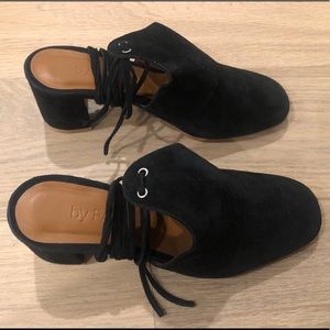 NWB By Far Black Suede Lace Up Heels